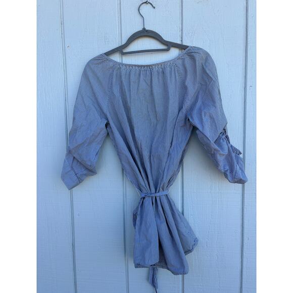 Loft Tunic Blouse, Tie Waist, 3/4 Sleeves, Pin‎ Stripe, Size S - Picture 2 of 5